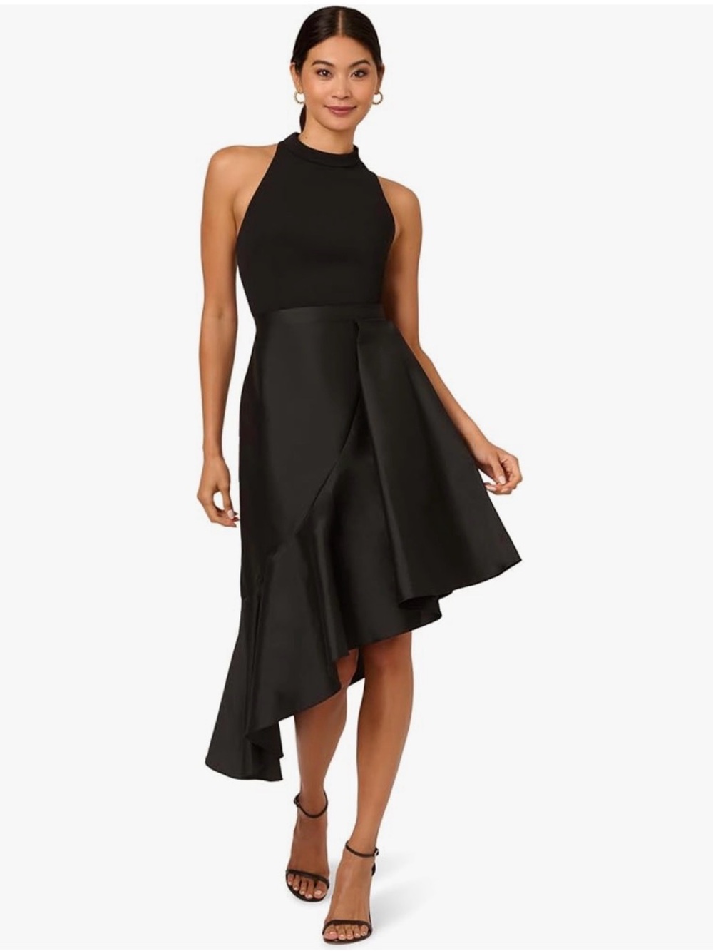 Elegant Black Halter Asymmetric Ruffle Dress